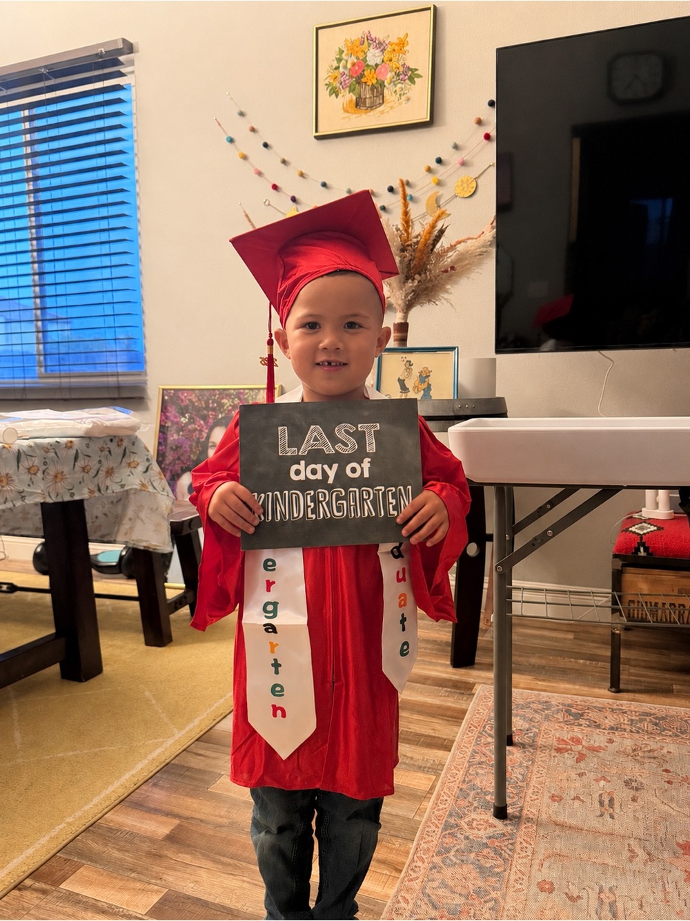 Red Kindergarten Graduation Gown with White Graduate Stole